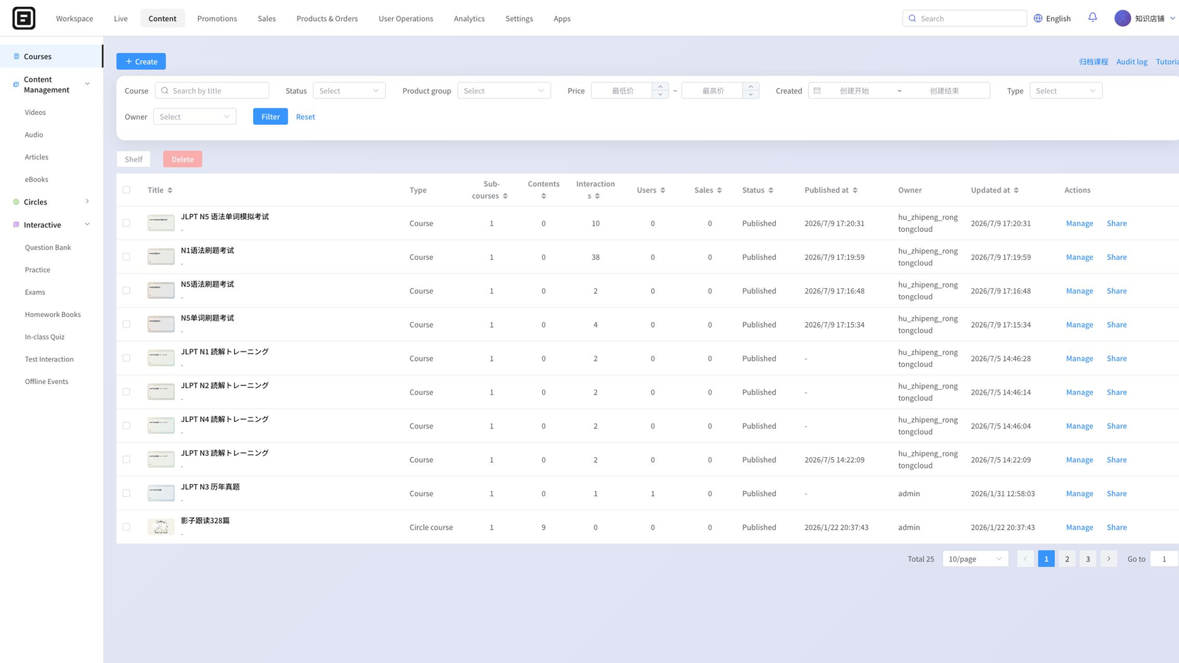 ClassHub Creator Studio English content management interface