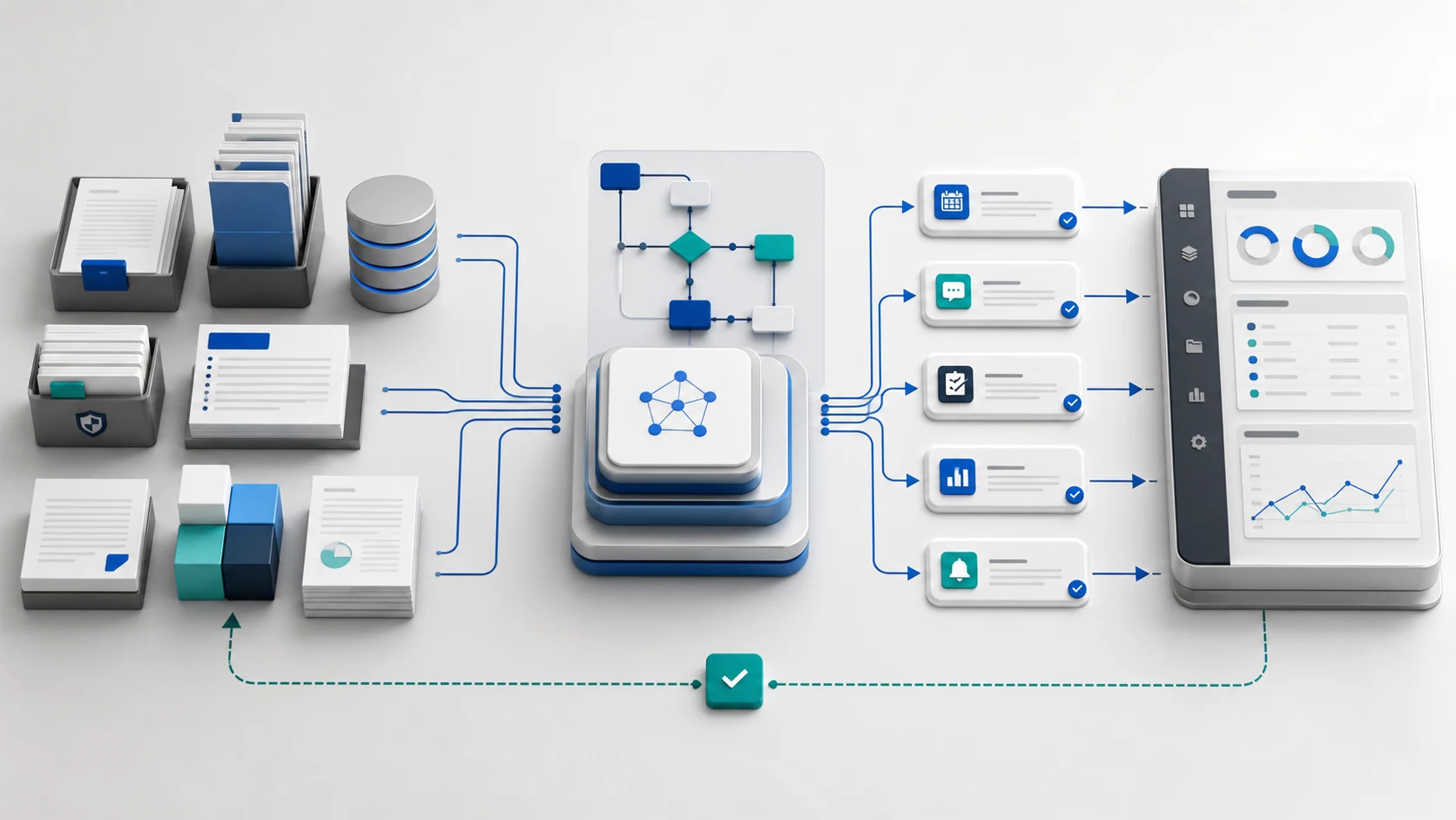 A business team using an AI knowledge base and automated workflows