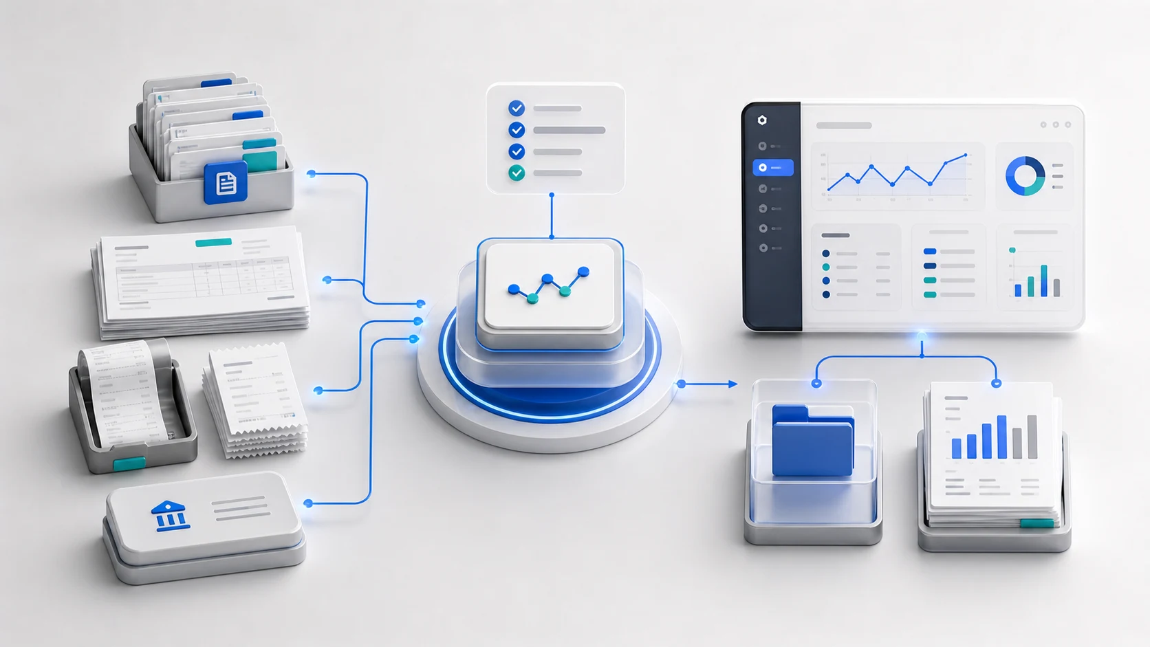 A finance team organizing contracts, invoices, cash flow, and reports
