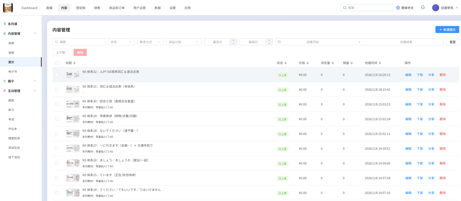 创作者工坊（ClassHub）- 管理端内容列表